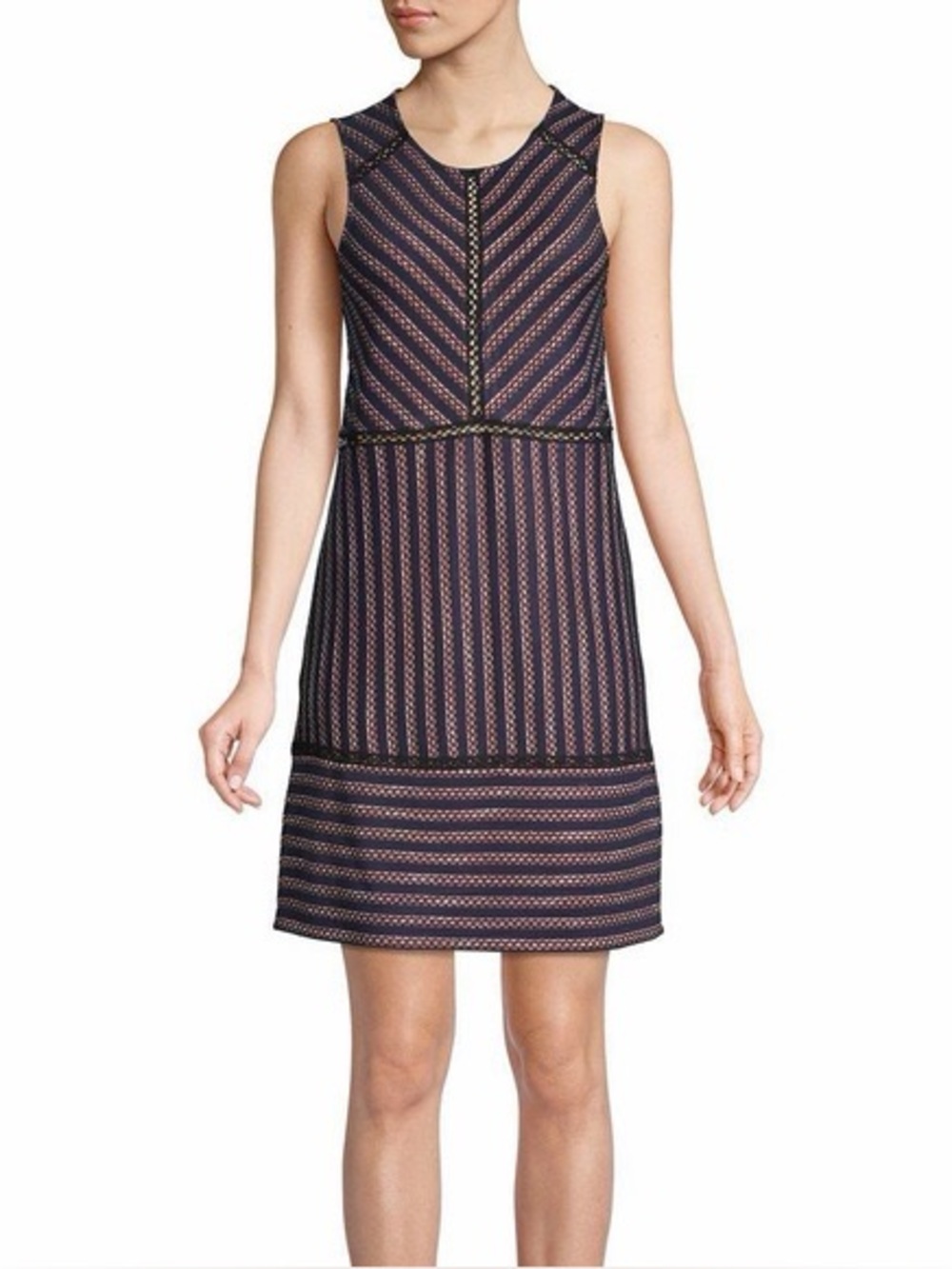 BCBGMaxAzria Navy and Pink shimmer Sleeveless Shift Dress